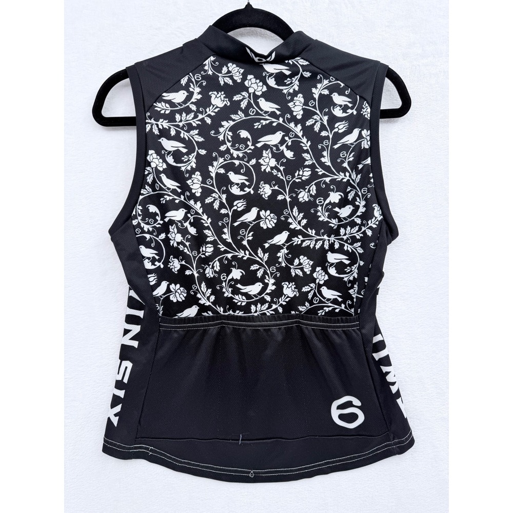 Twin Six The Bird Sleeveless Cycling Jersey Womens Medium Black White Floral Zip - Picture 3 of 7